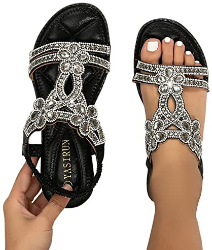 Fulidngzg Women's Elegant Black Sandals for Party Summer, Beach, Outdoor Activities, Walking. Gladiator Sandals with Wedge Heel, Mid-Heel, 8 cm. Non-Slip, Wide H, Water Resistant. Size 39 EU