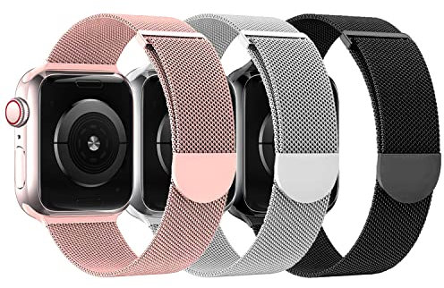 SIERVOS 3 Stück Armband Kompatibel mit Apple Watch Armband 49mm 45mm 44mm 40mm 41mm 42mm 38mm für Damen Herren, Edelstahl Metall Ersatzarmband mit Magnetisch für iWatch Ultra SE Series 8 7 6 5 4 3 2 1