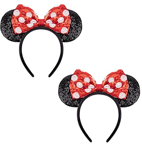 DRESHOW 2 Pack Mouse Ears Bow Headbands Glitter Party Decoration Cosplay Costume for Women