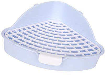 F Fityle Bac à litière pour Lapin avec Grille Pot Triangle Literie Boîte de Toilette d'angle pour Lapin Bac pour Animaux de Compagnie pour Petits Animaux Bunny, Bleu