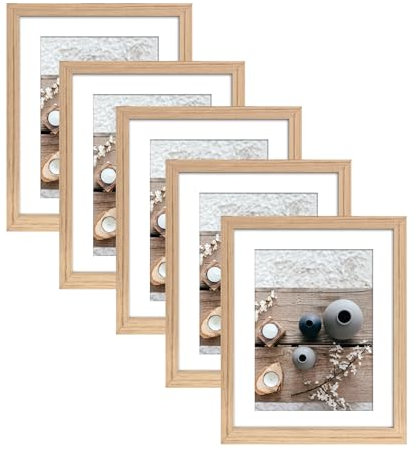 Wackadoo 5er Set Bilderrahmen, FSC MDF Holzrahmen Fotogalerie Glasscheibe Fotorahmen mit Glasscheibe Collage (15 x 20 cm, Ahorn)