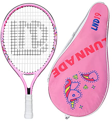 LUNNADE Raqueta de tenis para niños jóvenes, raqueta de tenis juvenil de 19/21/23/25 pulgadas con funda, adecuada para niños y niñas principiantes de 3 a 12 años, rosa
