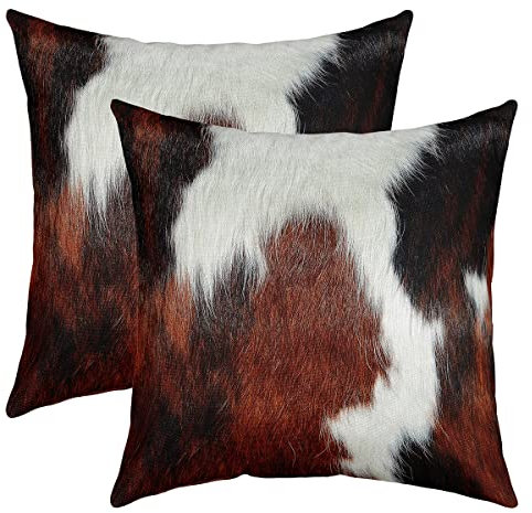 2er Set Kissenbezüge Kuh Pelz Gedruckt Kissenbezüge 45x45cm Cowhid Dekokissen Dekor Kissenhülle Kissenbezug Umkehrbar Bauernhaus Western Bauernhof Tier Haut Braun Weiß Schwarz Wurf Dekokissen