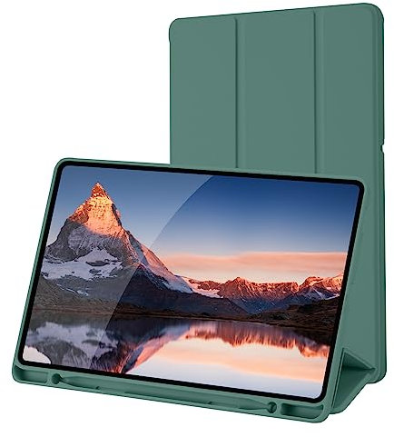 Hülle Kompatibel mit Samsung Galaxy Tab S6 Lite 10.4 Zoll 2024/2022/2020, SM-P620N/P625N/P610/P613/P615/P619, Hülle mit Stifthalter, Trifold Ständer Schutzhülle, Auto Schlafen/Wachen, Kieferngrün