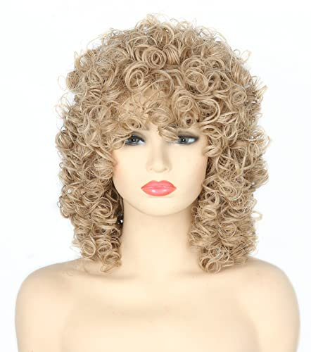 Topcosplay Perücke Club Damen Perücke Afro Lang Gelockt Perücke Halloween Karneval Mottoparty Perücke (Blonde)