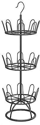 Free Standing Hanging Rotating Shoe Rack, 3 Tier Round Metal Shoe Storage Rack Can Hold 12 Pairs of Shoes, Suitable for Entryway, Porch, Outdoor-black