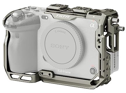 Tilta FX3 FX30 Cage, Jaula de la cámara Completa Compatible con Sony FX30 FX3 con HDMI Cable Clamp NATO Rail 1/4-20 3/8-16 Roscas con pasadores de localización - Gris Titanio TA-T16-FCC-TG