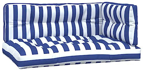 vidaXL Palettenkissen 3 TLG., Kissen für Gartenmöbel Hocker Sofa, Wasserabweisendes Sofakissen, Sitzkissen Palettenpolster, Blau Weiß Gestreift Stoff
