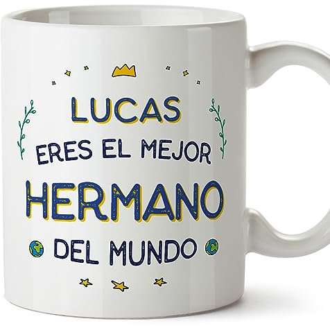 MUGFFINS Tazas Personalizadas para HERMANO - En Español - Mejor del Mundo - 11 oz / 330 ml - Regalo personalizable original y divertido