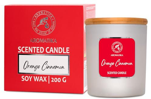 Duftkerze Orange Zimt 200 g - Duftkerze mit Orangen- und Zimt Ätherischem Öl - Aromatherapie Sojawachs Kerze - Aroma Kerze - Weihnachtsduft - Geschenk für Weihnachten - Geburtstag