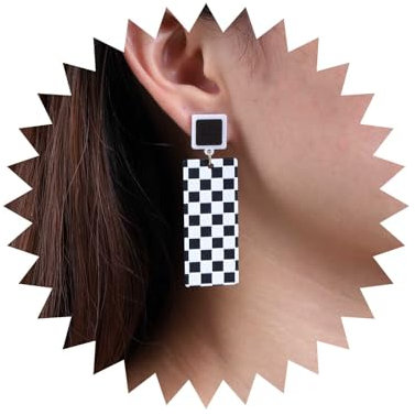 Inateannal Vintage Acryl Kariert Baumeln Ohrringe Schwarz Weiß Kariert Ohrringe Acryl Rechteck Kariert Ohrringe Lange Harz Schwarz Weißen Streifen Ohrringe Schmuck Für Frauen Und Mädchen
