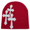 Y2K Strickmütze, Kreuzgrafik, für Herren und Damen, Jacquard-Mütze, Punk, einfarbig, Outdoor-Sport, Trend Beanie, Rot-Weiß, Einheitsgröße