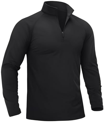 TACVASEN Long Sleeve Running Top Men 1/4 Zip Training Tops Casual Zip Gym Sweatshirt Half Zip Jumper Black,L