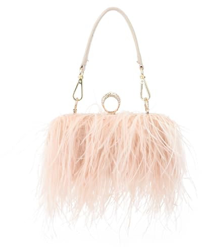 EVEOUT Donna Elegante Pochette da sera in piuma Clutch con catena Borsa a tracolla per Festa prom matrimonio Moda Borsa da sposa