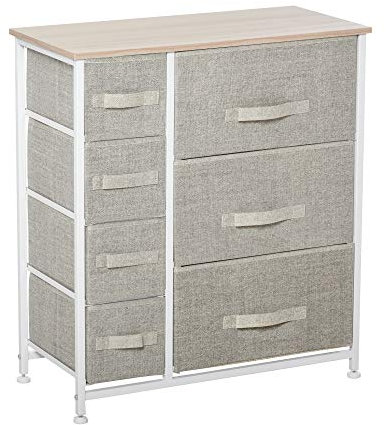HOMCOM Schubladenschrank Aufbewahrungsschrank mit faltbaren 7 Stoffschubladen Metallgestell + Holz + Vliesstoff Hellgrau 63,5 x 30 x 71 cm