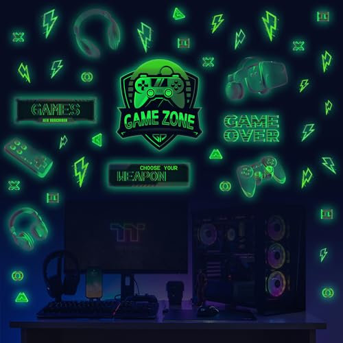 ANHUIB Gamer Wandtattoo,Leuchtende Gaming Wandsticker Kinderzimmer,Wandaufkleber Leuchtend Gamer,Aufkleber Gaming Zone,Leuchtsticker Gaming,Fluoreszierende Aufkleber Gamer für Jugendzimmer Teenager