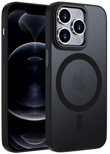 KPPIT Magnetic Case for iPhone 12 Pro Max 6.7-Inch,Compatible with MagSafe, Translucent Matte Back Slim Shockproof Phone Cover (Black)