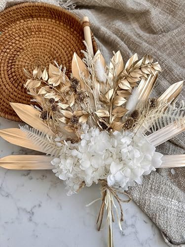 Dried Flower Cake Topper Spear Palm Bouquet (Gold & White Fan Set)
