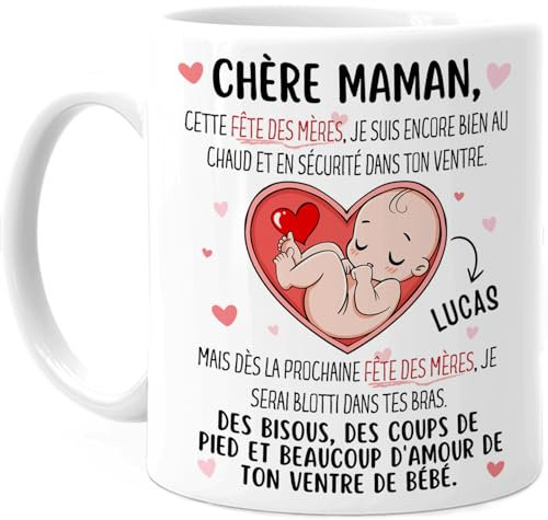 Cupdarling® Mug Future Maman Personnalisé - Chère Mamie Cette Fête Des Mères Je Suis Encore Dans Le Ventre De Maman - Tasse Cadeau Fete Des Meres - 330 mL Céramique