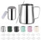 Zuquik Brocca per latte in acciaio inox, 600 ml, barista con misurazione Mark 24oz, bricco per latte con spargicacao, 16 stencil e penna per cappuccino e espresso, colore base