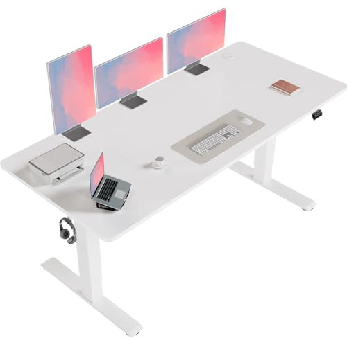 Flamaker Höhenverstellbarer Schreibtisch, Elektrischer Schreibtisch Höhenverstellbar für Steh-Sitz, Computertisch mit Memory-Funktion, Stabiler Tisch Standing Desk, Bürotisch,180 x 80 cm,Weißlich