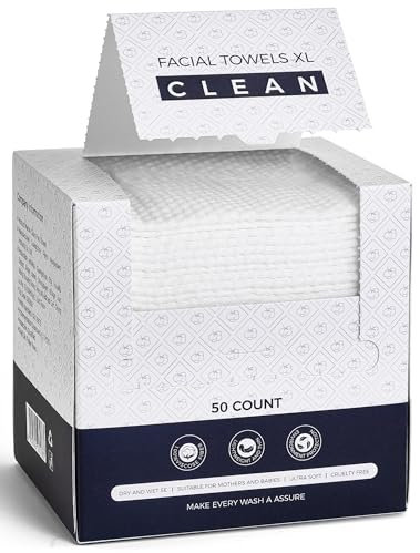 Lot de 50 grandes lingettes sèches jetables en viscose biodégradables, super douces et épaisses, mouchoirs quotidiens pour peaux sensibles, démaquillage, nettoyage du visage, allaitement, voyage