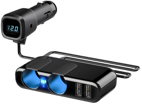 Hoquare Car Lighter Adapter, 120W Cigarette Lighter USB Charger, 12V/24V Dual USB Car Charger Power Socket, Car USB Adapter with Voltmeter Compatible with Car Camera Dash Cam GPS Phone