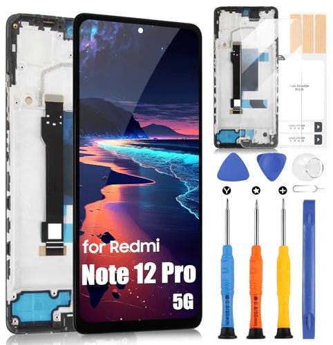 TFT LCD para Xiaomi Redmi Note 12 Pro 5G Pantalla LCD para Redmi Note 12 Pro 5G 22101316G Pantalla Táctil Digitizer Assembly con Kit de reparación (negro con marco, 6.67'')