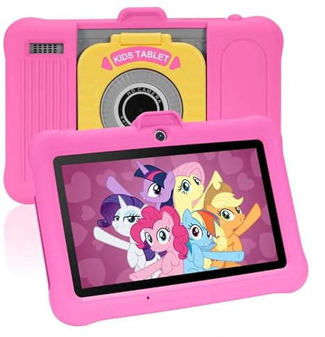 Tableta para niños de 7 Pulgadas, RAM 3+5 GB, ROM 64 GB (Tarjeta TF 128 GB), Android, Software para niños preinstalado, Control Parental, Funda Protectora Anti-rayones, Rosa
