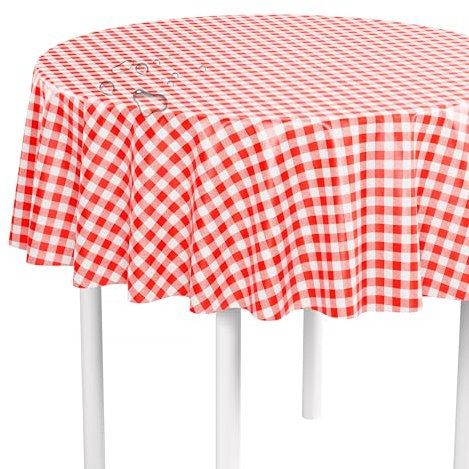 LILENO HOME Tischdecke abwaschbar als Meterware 140 cm rund (Schnittkante) in Karo rot Motiv - Wachstuchtischdecke wasserabweisend ideal als Tischtuch o. Tischläufer für Bierzeltgarnitur