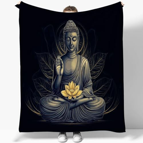 Generisch Kuscheldecke Flauschig 180 x 200 cm 3D Fleecedecke Dunkel Buddha Lotus,Plüsch Decke Tagesdecke Für Kinder Erwachsene, Weiche Flanell Fleecedecke Sofadecke Outdoordecke Für Sofa Bett