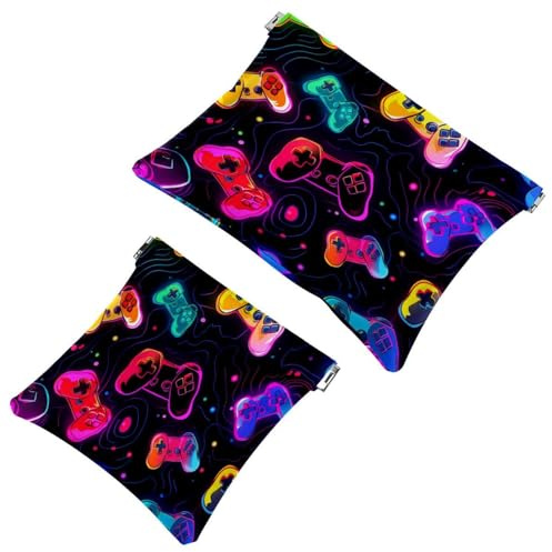 Kosmetiktasche, Game-Controller, mathematisches Muster, selbstschließende Schrapnell-Make-up-Tasche, kein Reißverschluss, kleine Make-up-Tasche für Mini-Reiseaufbewahrung, für Kosmetik, Kopfhörer,