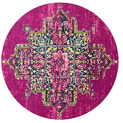 Tappeto vintage floreale rotondo, 100 cm, moderno, decorazione per la casa, camera da letto e soggiorno, tappeto tradizionale a pelo basso, lavabile, per interni, fucsia
