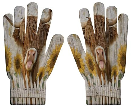 HZCRAES Winterhandschuhe Für Damen Und Herren – Lustige Yak-Arbeitshandschuhe, Gestrickte Thermo-Sonnenblumen-Handschuhe, Touchscreen-Handschuhe Für Damen Zum Laufen Im Freien, Sms-Arbeitshandschuhe