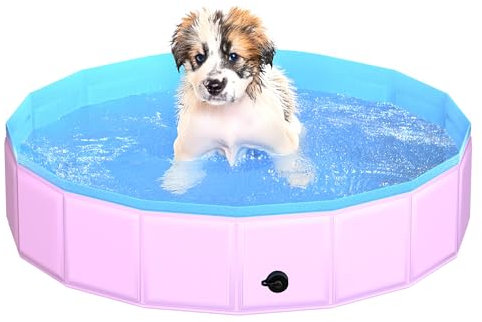 CACSPS Faltbarer Hundepool, 80 x 20 cm Kinderpool aus Hartplastik, rutschfeste Hundebadewanne für den Außenbereich, zusammenklappbarer Hundeschwimmpool für Kinder, Hunde und Haustiere (Rosa)