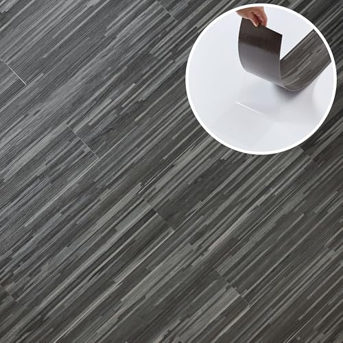 Self Adhesive Floor Planks - 10 Pack Cover 14.96 sq ft / 1.39 sqm - Vinyl Flooring Set - Peel and Stick Tiles - 36x5.98 in (91.4x15.2cm) - Stick On Floor Tiles - Dark Grey Shadowline Flow Wood Effect