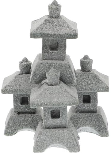 TOPBATHY Garten Dekoration 4Er Set Miniatur Sandstein Pagoden Pavillons Ornament Für Balkon Terrasse Landschaftsdekor Mikrolandschaft Bonsai Zubehör