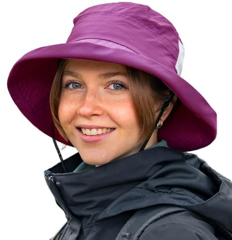 TOP-EX UPF 50 Sonnenhüte Damen mit Pferdeschwanz, Breiter Krempe Fischerhut für UV-Schutz, Wasserdicht regenhut, Kinnriemen, Atmungsaktiv Sommer-Mesh, Faltbar, Safari, Strand, Gärtner, Fuchsie M