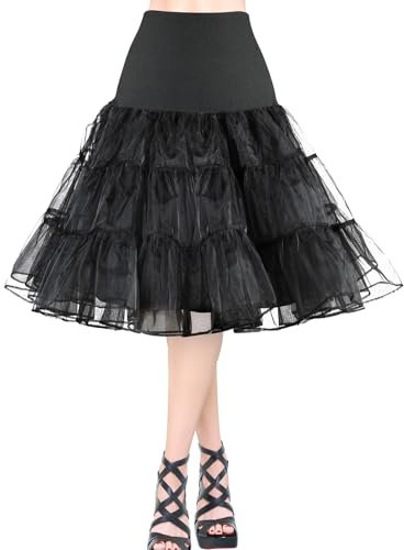 AYBUY 50s Women Retro Petticoat Underskirt,Vintage A-line Underskirt Classic Elastic Rockabilly Tutu Skirt for Ladies Half Slip Dress-up Parties Dancing, Halloween Party, Dancing,Black,XL