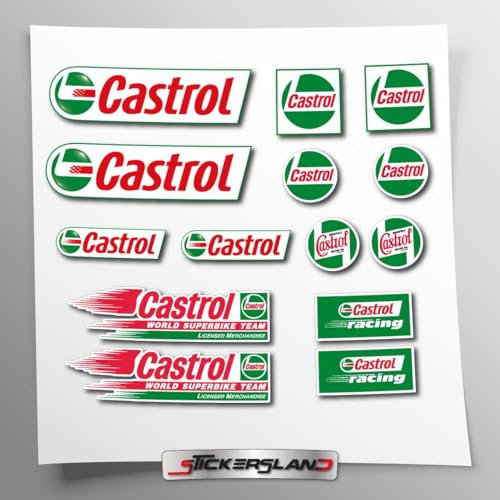 Aufkleber-Set kompatibel mit Castrol | Aufkleber für Motorrad Rahmen Verkleidung Helm | Vinyl Aufkleber EINFACH ANZUBRINGEN UV-Druck | Stickersland®