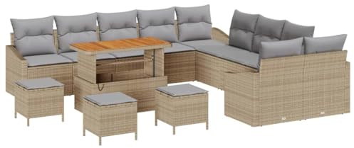 vidaXL 4er Outdoor-Sofa-Set mit Kissen - Modernes Beige & Hellgrau aus Poly-Rattan, wetterfest, stylisches Gartenmöbel für Balkon oder Terrasse, modulare Lounge-Sitzgelegenheit