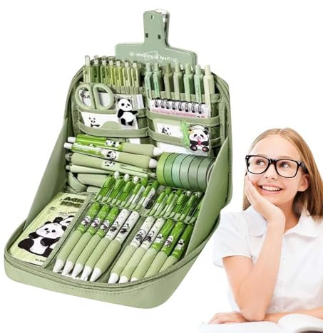 Generisch Panda Schreibset | Schreibset Mit Zubehör & Stickers - Lineal Notizbuch Schlüsselanhänger Stifte Federmäppchen Etiketten-Set Für Mädchen Teenager Schüler