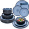 SÄNGER Aruba | Steingut Geschirr Set 36 tlg, Teller Set 12 Personen, Geschirrset 12x Speiseteller 12x Müslischalen 12x Dessertteller, Tafelservice blau mit schwarzem Rand kratzfest | VALUE COLLECTION