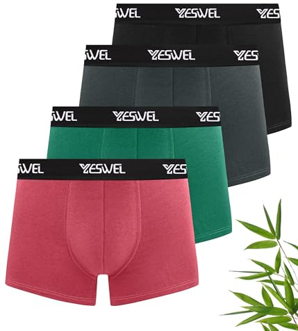 YESWEL Mens Underpants, Boxer Shorts Multipack of 4, Anti Chafing Bamboo Boxers, Moisture Wicking Breathable Underwear, No Itchy Labels Pants Trunks (Multicolor 02, XXL 2XL)