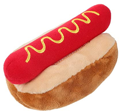 HOUDERCO Plüschtier Lustiges Kauspielzeug Hot Dog Form für Quietschen Zahnpflege gegen Langeweile für Spielspaß