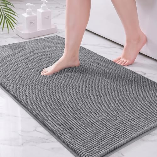 Exclusivo Mezcla Badematte Chenille Badteppich für Badezimmer 60x90 cm | Badvorleger, Badezimmerteppich, Fußmatte für Dusche, Waschbar, Saugfähig und Rutschfest, Weich und Leicht, Hellgrau