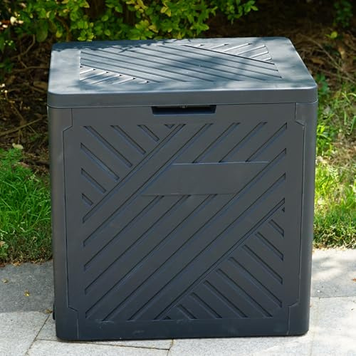 Gr8 Garden 120 Litre Anthracite Plastic Storage Box With Lid Patio Deck Shed Plastic Utility Cushion Chest Wooden Wood Effect Container Multibox Large Truck Indoor Outdoor Furniture