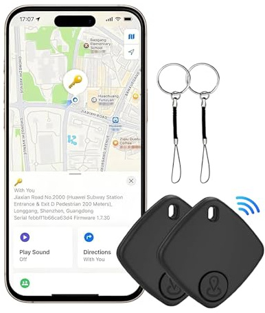 2Pack Traceur GPS Bluetooth Traceur d'objets Air Tracker Tag Compatible avec Apple Localiser iOS Uniquement Localisateur Intelligent pour Valises/Portefeuilles/Clés/Sacs/Bagages Batterie Remplaçable