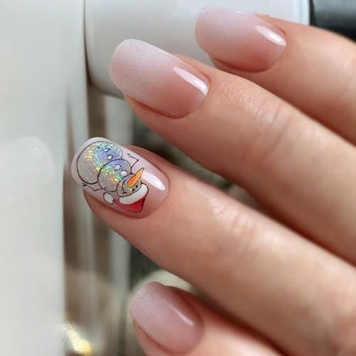 Faux ongles blancs dégradés - Couverture complète - Bonhomme de neige artificiel à presser - Pour femme et fille - Blanc dégradé - Faux bonhomme de neige
