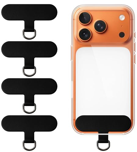 Bitone Lot de 4 Attaches Pour Lanière de Téléphone, Patch de Fixation Anti-Rayures en Nylon pour Coque – Support Robuste pour Sangles et Dragonnes(Noir